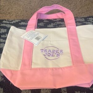 Chic Pink and White Canvas Tote with Structured Design